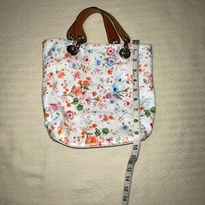 Maurizio Taiuti Floral Leather Tote Bag with Brown Leather Handles Made In Italy